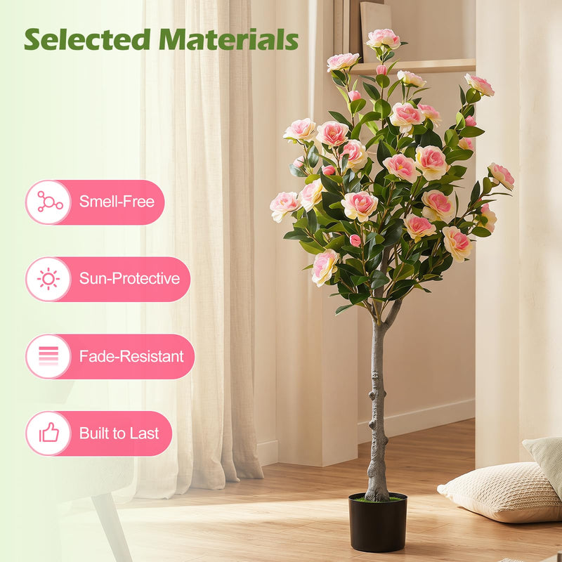 Load image into Gallery viewer, Goplus 50.5" Artificial Camellia Tree with 27 Camellia Blossoms | Realistic Fake Potted Floral Tree