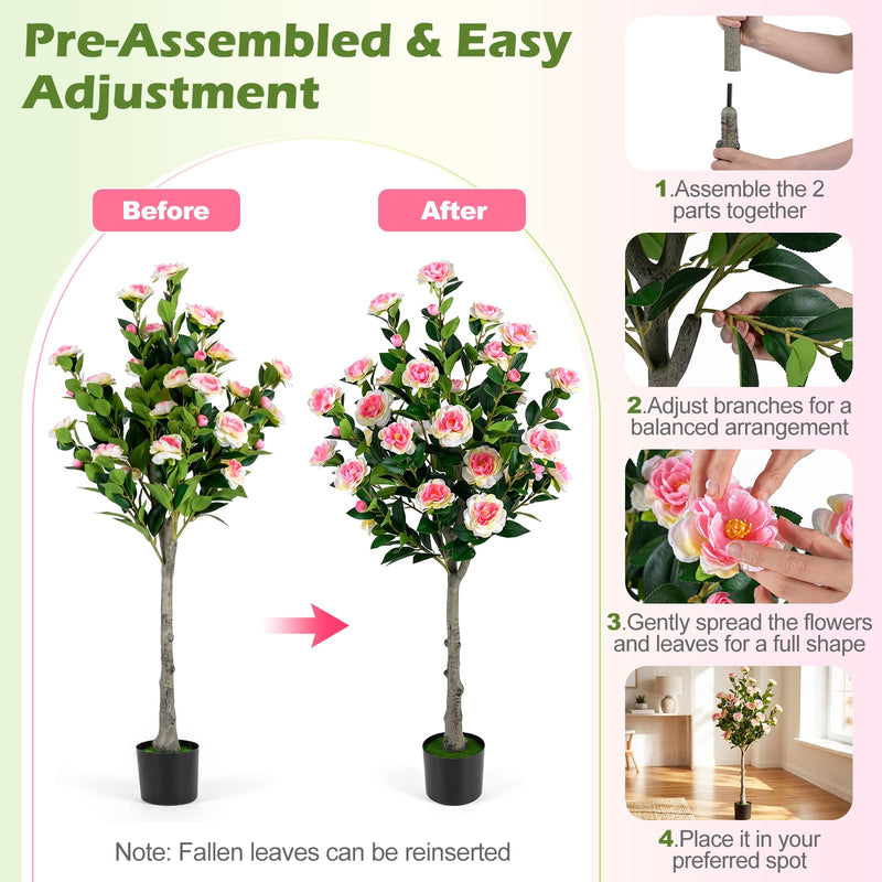 Load image into Gallery viewer, Goplus 50.5" Artificial Camellia Tree with 27 Camellia Blossoms | Realistic Fake Potted Floral Tree