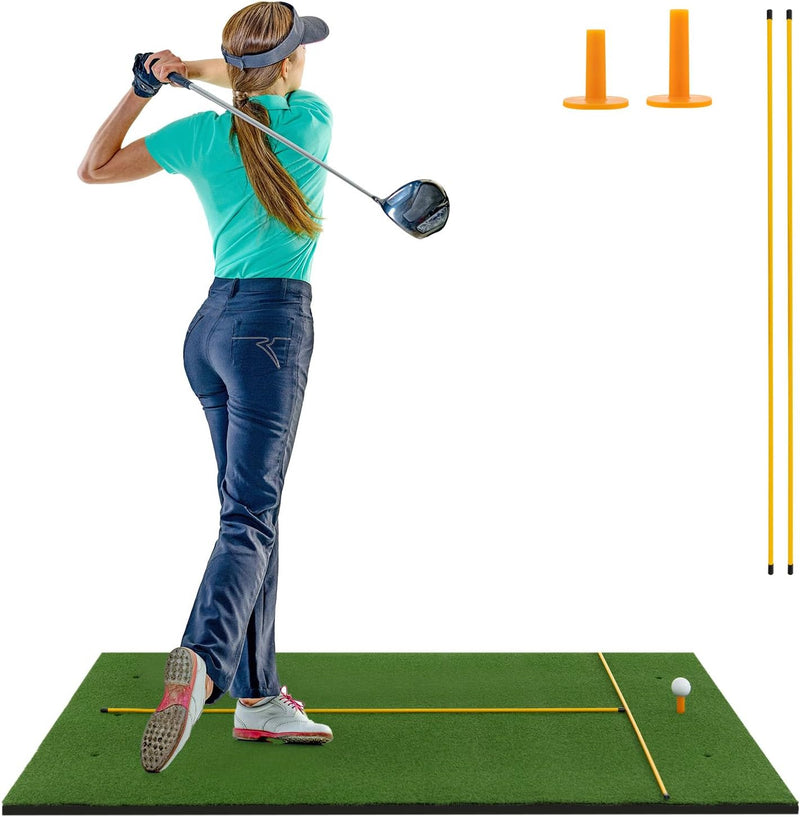Load image into Gallery viewer, Goplus Golf Mat, 5x3ft/5x4ft Golf Hitting Mat 20/25/27/32mm Thick w/2 Alignment Sticks & 2 Golf Tees