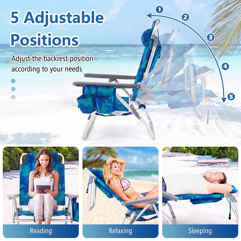 Load image into Gallery viewer, Goplus Folding Backpack Beach Chairs for Adults with 5 Positions Head Pillow & Cooler Bag