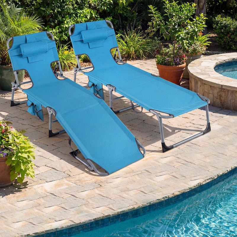 Load image into Gallery viewer, Folding Beach Lounge Chair w/ 4-Position Adjustable Backrest