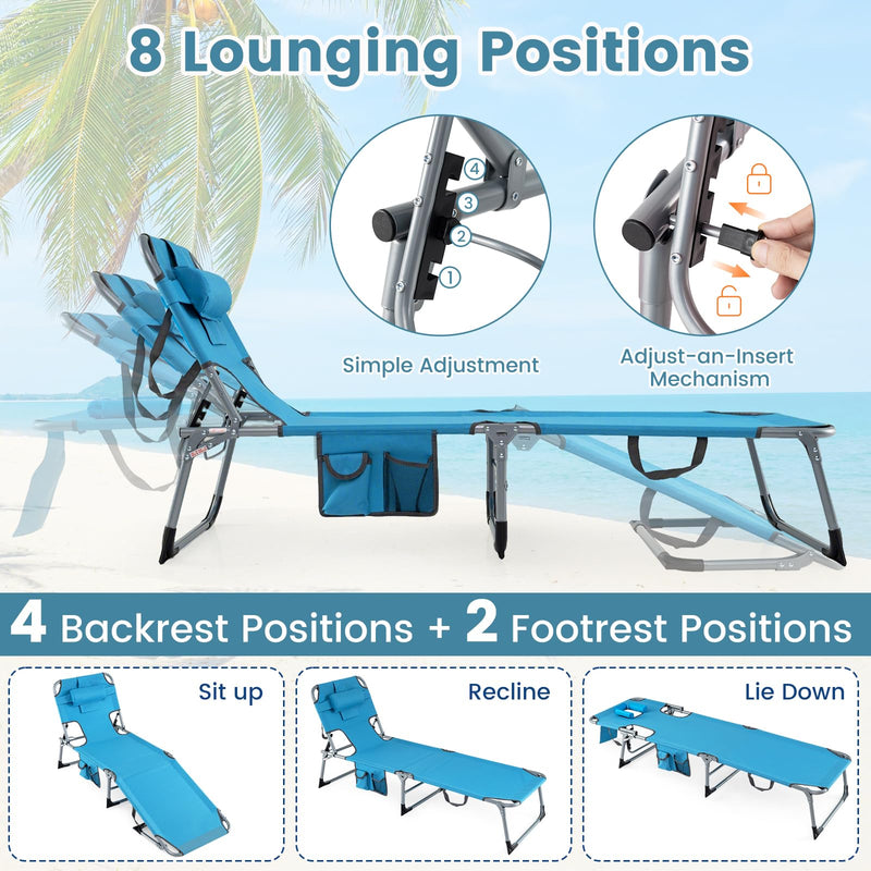 Load image into Gallery viewer, Folding Beach Lounge Chair w/ 4-Position Adjustable Backrest