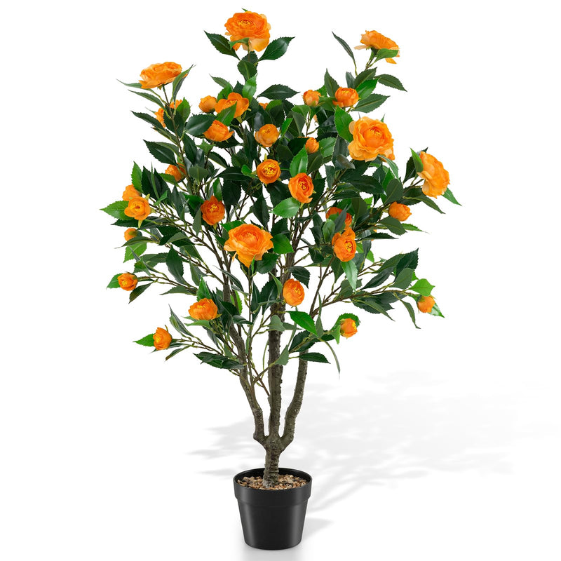 Load image into Gallery viewer, Goplus 40" Artificial Camellia Tree Faux Camellia Potted Plant in Cement-Filled Pot (1/2 Pack)