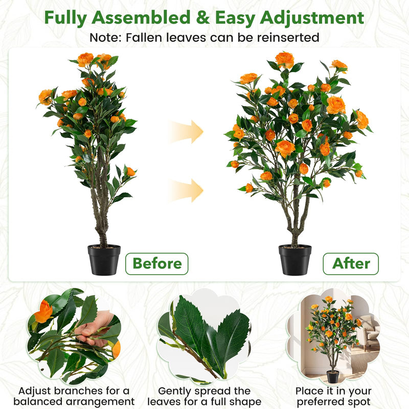 Load image into Gallery viewer, Goplus 40" Artificial Camellia Tree Faux Camellia Potted Plant in Cement-Filled Pot (1/2 Pack)