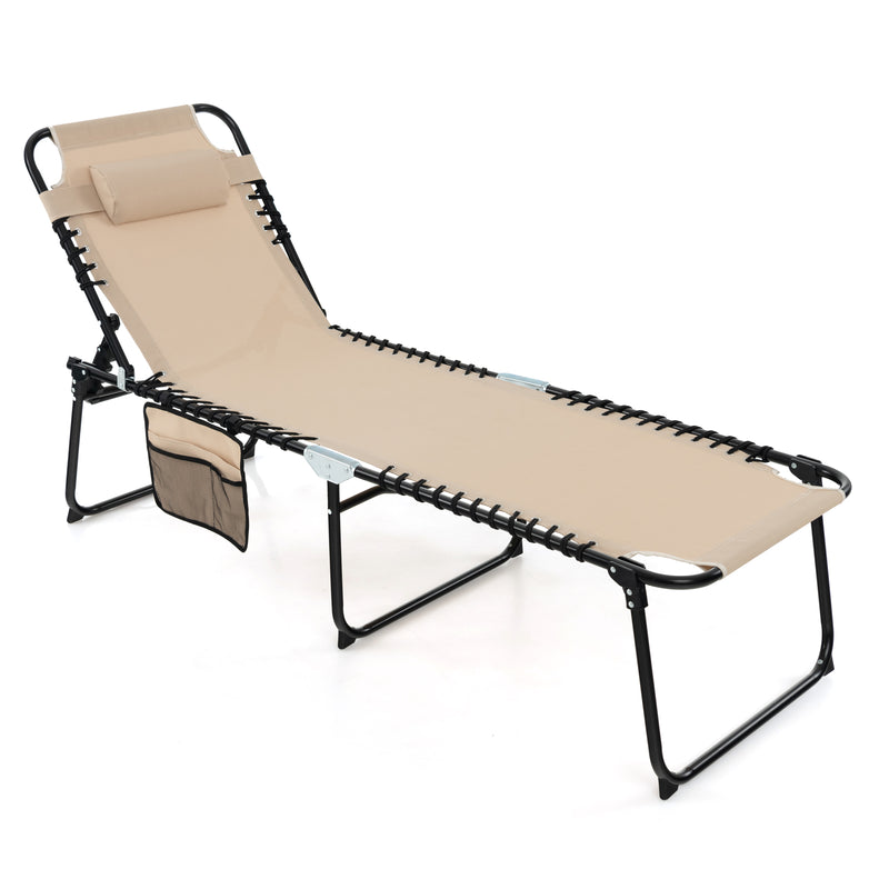 Load image into Gallery viewer, Patio Folding Chaise Lounge, Portable Lay Flat Reclining Chair w/ 4-Level Backrest, Side Pocket & Detachable Headrest