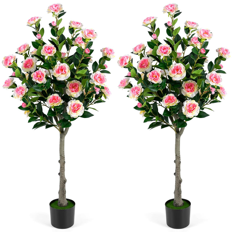 Load image into Gallery viewer, Goplus 50.5" Artificial Camellia Tree with 27 Camellia Blossoms | Realistic Fake Potted Floral Tree