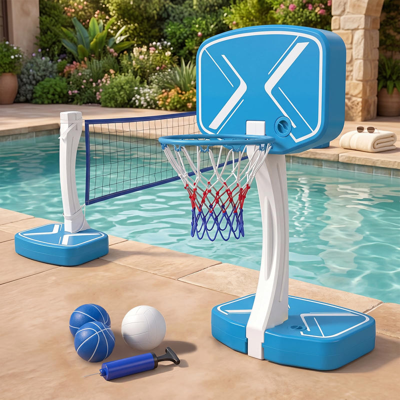 Load image into Gallery viewer, Goplus 2-in-1 Pool Basketball Hoop & Volleyball Net for Teens Adults Summer Outdoor Party