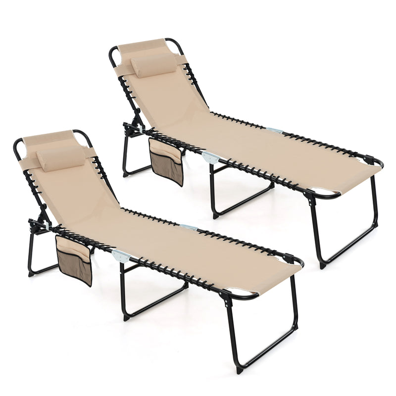 Load image into Gallery viewer, Patio Folding Chaise Lounge, Portable Lay Flat Reclining Chair w/ 4-Level Backrest, Side Pocket & Detachable Headrest