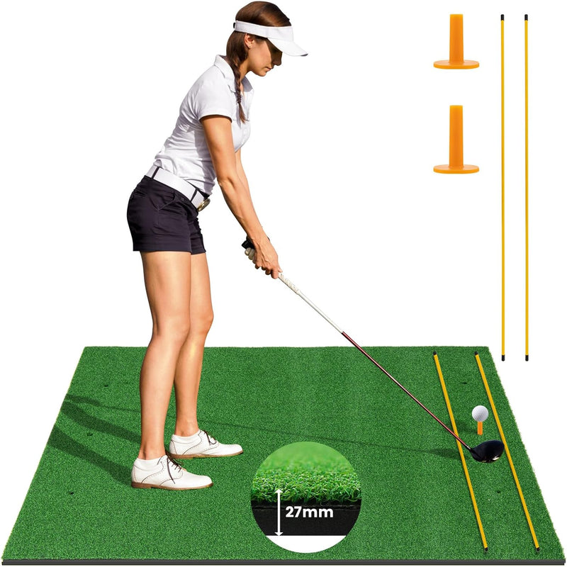Load image into Gallery viewer, Goplus Golf Mat, 5x3ft/5x4ft Golf Hitting Mat 20/25/27/32mm Thick w/2 Alignment Sticks & 2 Golf Tees