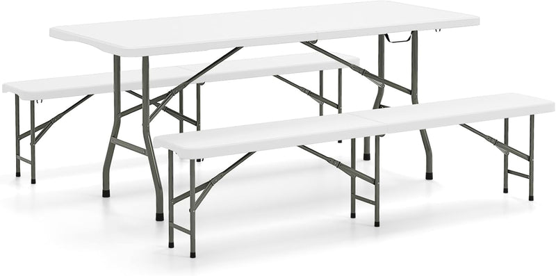 Load image into Gallery viewer, Goplus 6 FT 3-Piece Portable Picnic Table Bench Set, HDPE Plastic Folding Picnic Tables with Benches