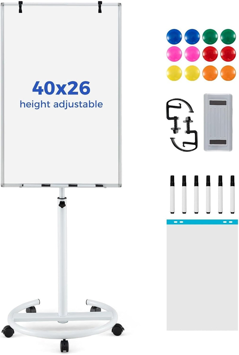 Load image into Gallery viewer, Goplus 40” x 26” Height-Adjustable Dry Erase Board on Wheels with Round Stable Stand