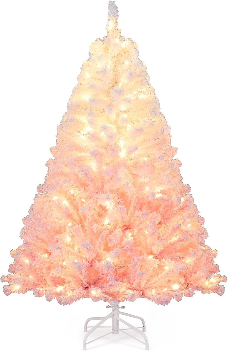 Load image into Gallery viewer, Goplus Pre-Lit Snow Flocked Christmas Tree | Artificial Hinged Xmas Full Tree