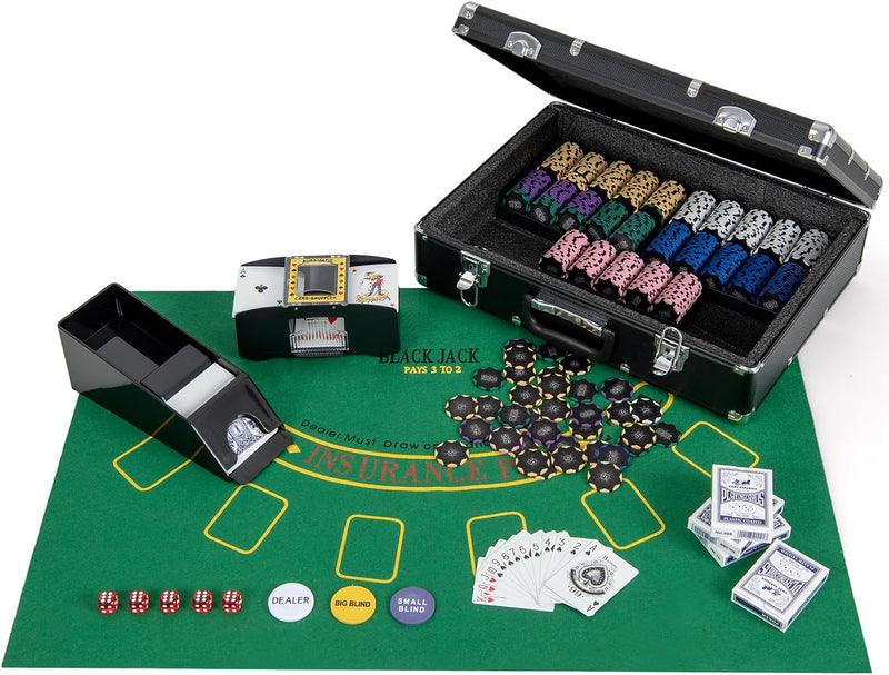 Load image into Gallery viewer, Goplus Poker Chip Set, 300 PCS 14 Gram Clay Poker Chips w/Case, Automatic Card Shuffler