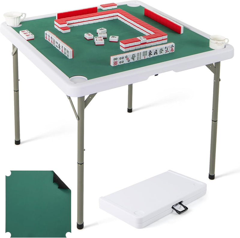 Load image into Gallery viewer, Goplus Mahjong Table, 35" Square Folding Card Table w/4Cup Holders, Anti Slip Mat, HDPE Tabletop w/Removable Mat