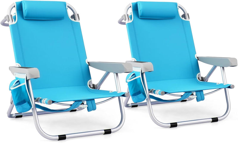 Load image into Gallery viewer, Goplus Folding Backpack Beach Chairs, Aluminum Sling Camping Chair with 5-Position Backrest, Towel Hanging Rack