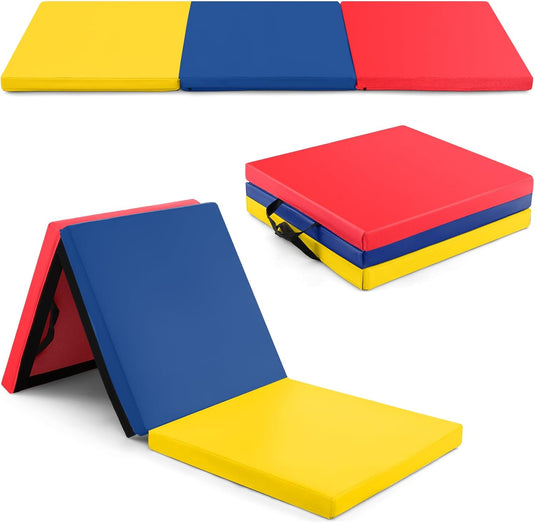 Goplus 6’ x 2’ x 2" Thick Tri-Fold Exercise Tumbling Mat w/Carrying Handles