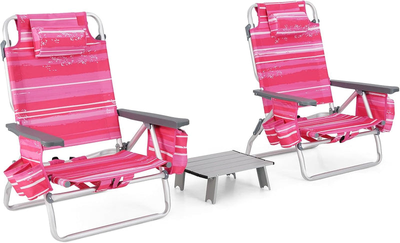 Load image into Gallery viewer, Backpack Beach Chairs, 3 Pcs Portable Camping Chairs with Cool Bag and Cup Holder