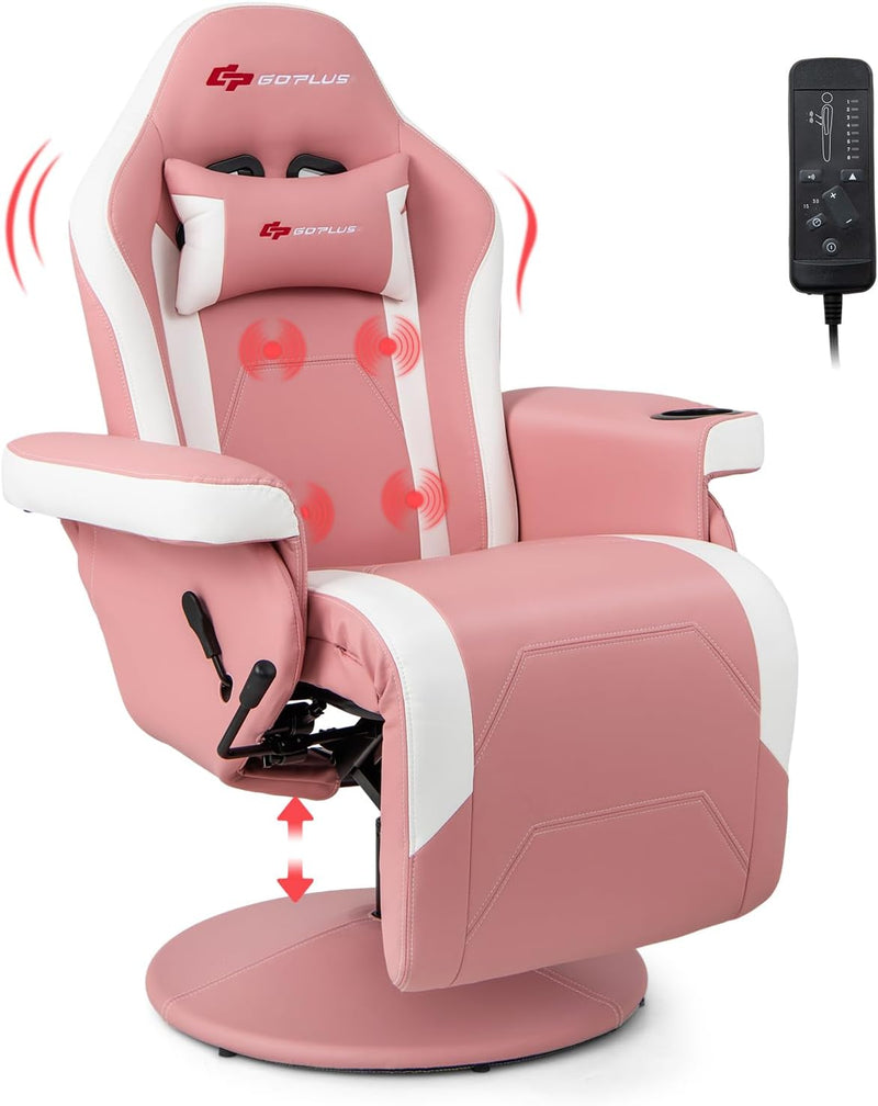 Load image into Gallery viewer, Goplus Gaming Chair, Height Adjustable Massage Video Game Chair with Retractable Footrest