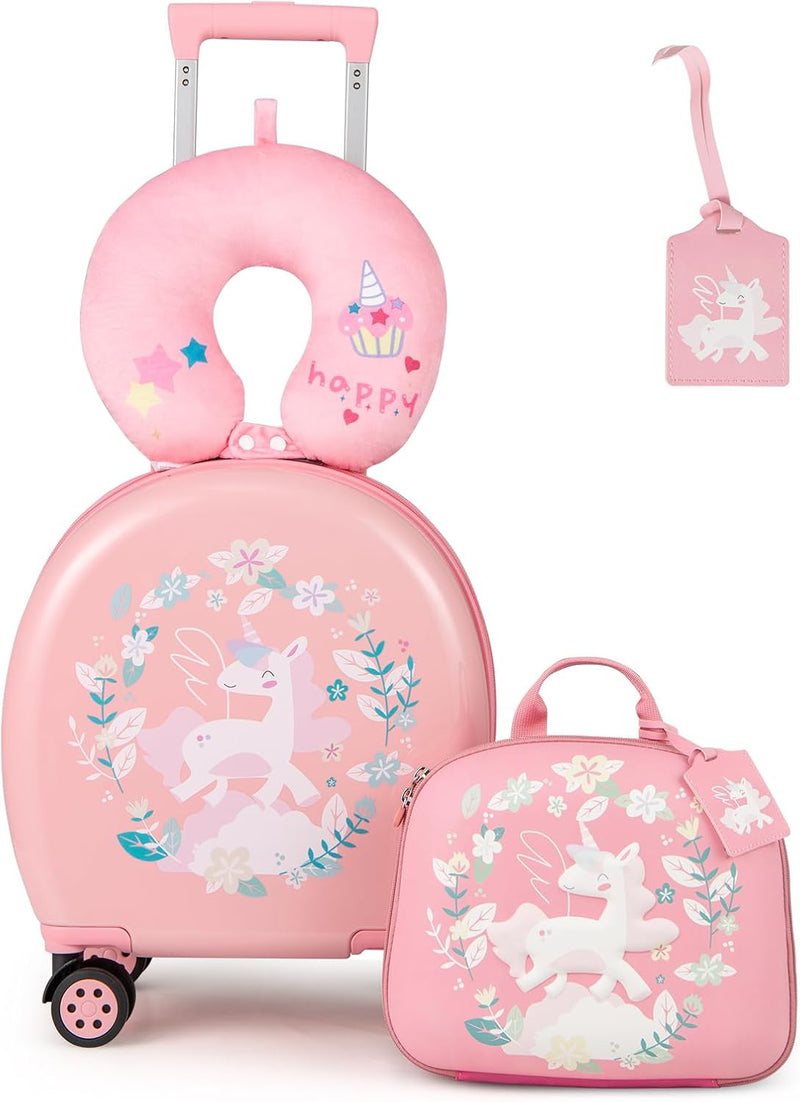 Load image into Gallery viewer, Goplus 4 Piece Kids Luggage Set, 14” Carry-on Hardside Spinner Luggage w/ 10” Backpack