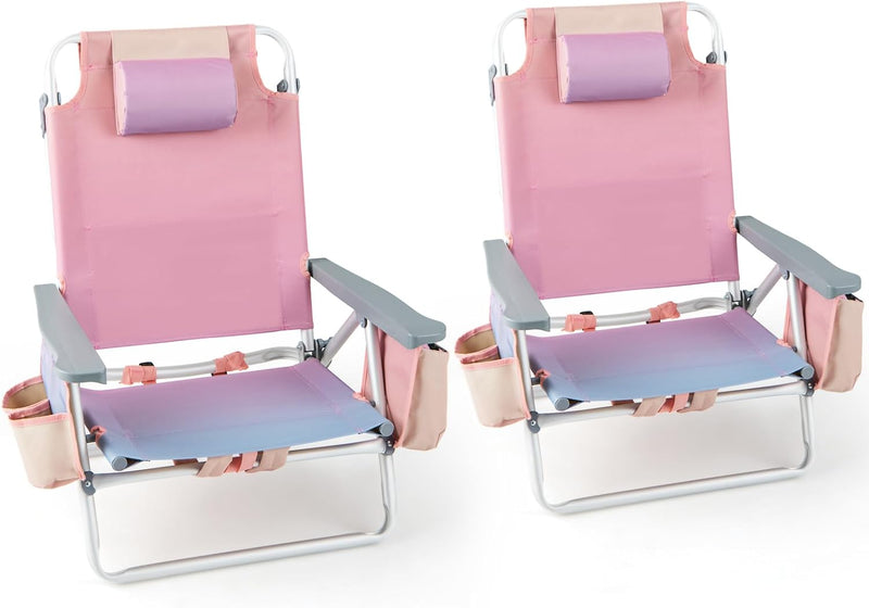 Load image into Gallery viewer, Goplus Backpack Beach Chairs, 4 Pcs Portable Camping Chairs with Cool Bag and Cup Holder