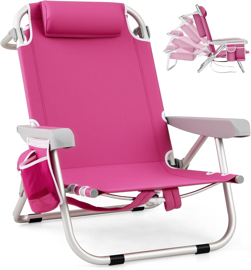 Load image into Gallery viewer, Goplus Folding Backpack Beach Chairs, Aluminum Sling Camping Chair with 5-Position Backrest, Towel Hanging Rack