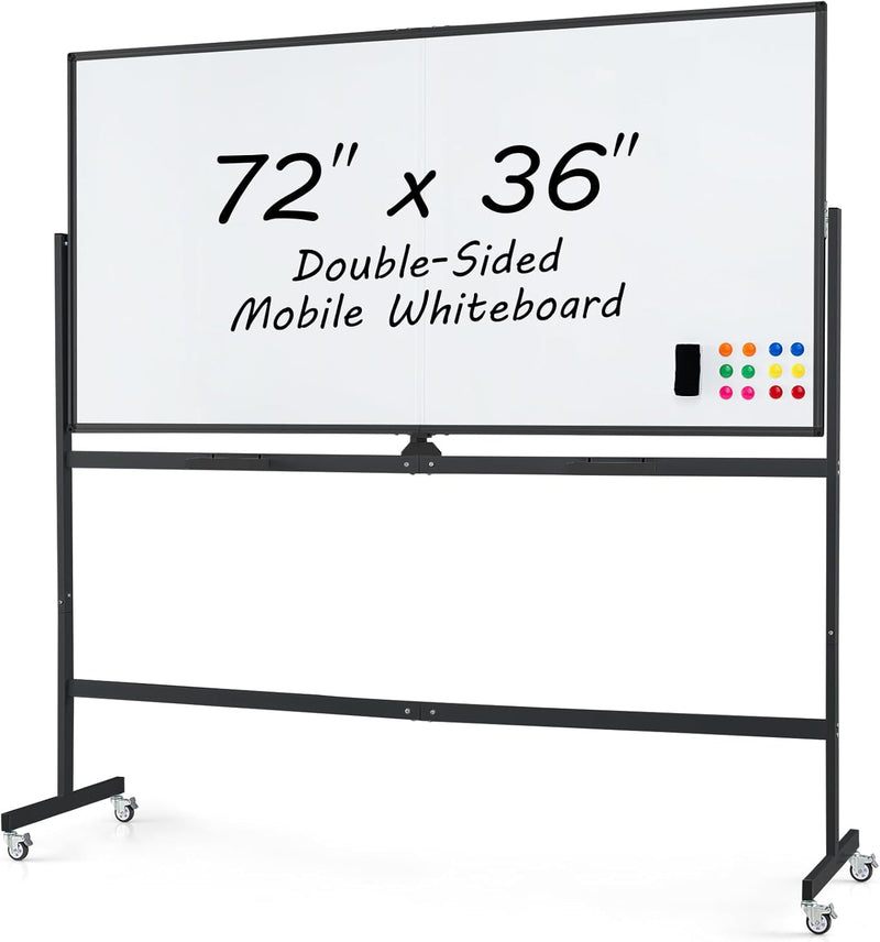 Load image into Gallery viewer, Goplus 72" x 36" Rolling Whiteboard, Double-Sided Magnetic Dry Erase Board with Stand and Aluminum Alloy Frame