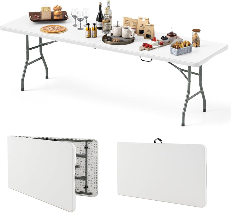 Load image into Gallery viewer, Goplus 8ft Plastic Folding Table, 350 LBS Outdoor Heavy Duty Folding Tables with HDPE Tabletop, Handle