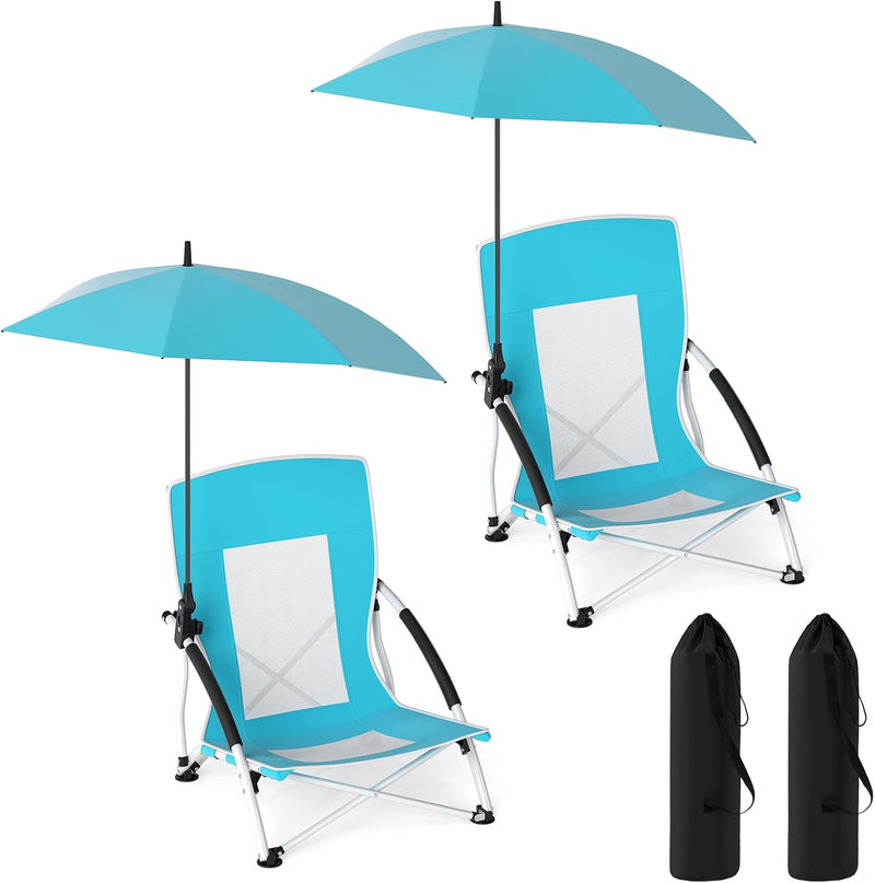 Load image into Gallery viewer, Goplus 330lbs Folding Backpack Chairs for Adults with Adjustable Parasol for Lawn Camping