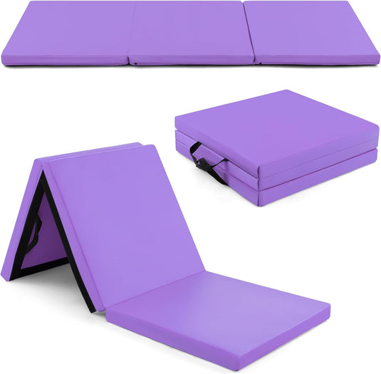 Goplus 6’ x 2’ x 2" Thick Tri-Fold Exercise Tumbling Mat w/Carrying Handles