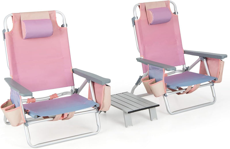 Load image into Gallery viewer, Goplus Backpack Beach Chairs, 4 Pcs Portable Camping Chairs with Cool Bag and Cup Holder