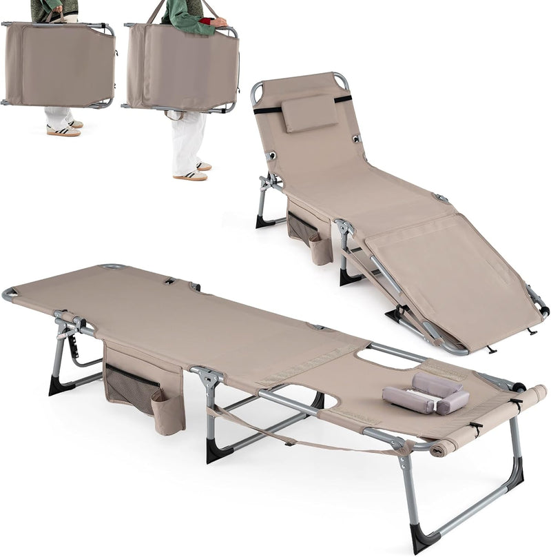Load image into Gallery viewer, Goplus Tanning Chair with Face Arm Holes w/4-Level Backrest & Head Pillow for Pool Beach