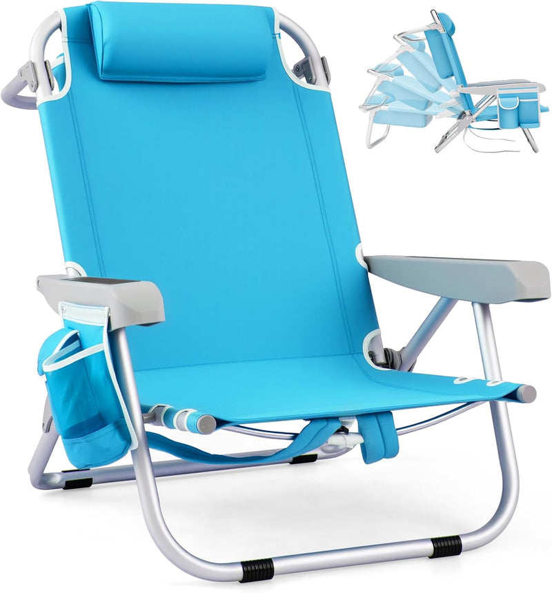 Load image into Gallery viewer, Goplus Folding Backpack Beach Chairs, Aluminum Sling Camping Chair with 5-Position Backrest, Towel Hanging Rack