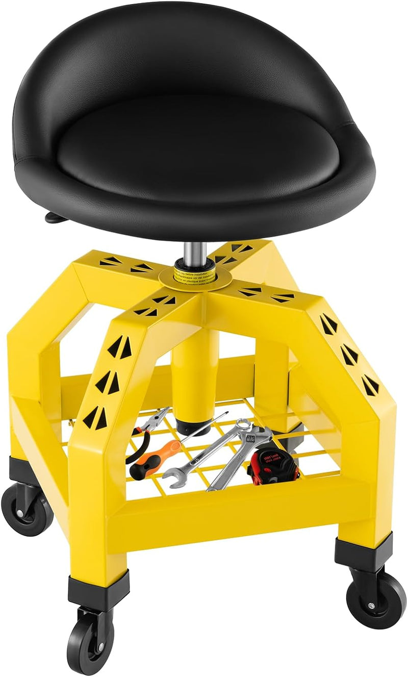 Load image into Gallery viewer, Goplus Mechanic Stool with Wheels, Adjustable Height Swivel Shop Stool Roller Seat with Tool Tray