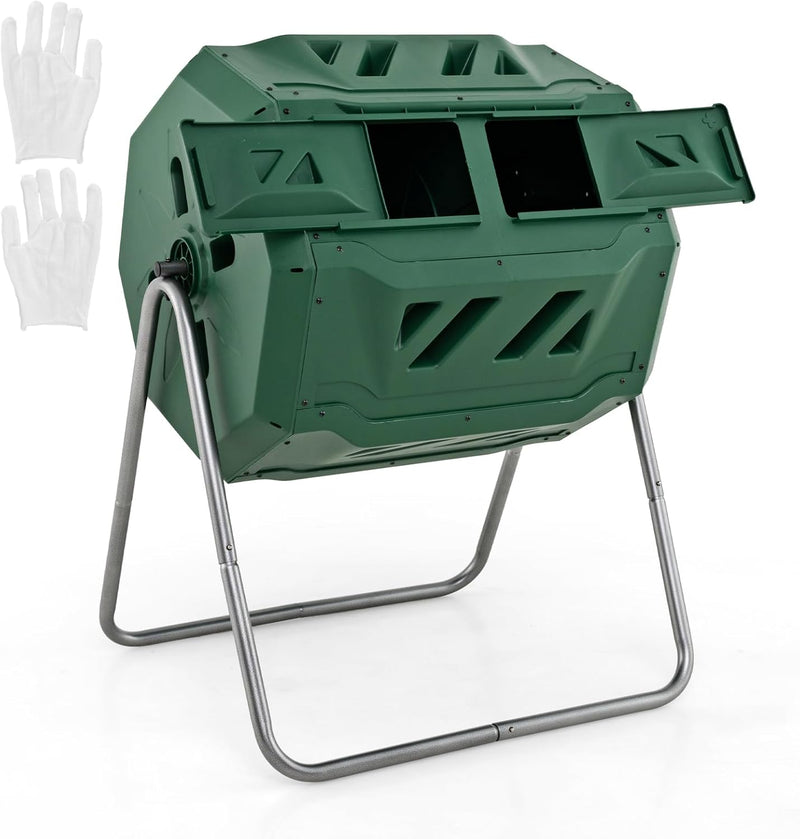 Load image into Gallery viewer, 43 Gallon Composting Tumbler, Dual Chamber High Volume Compost with 2 Sliding Doors