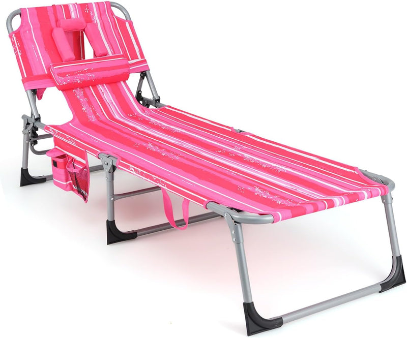 Load image into Gallery viewer, Beach Chaise Lounge with Face Hole, Folding Recliner Black/Gray/Sky Blue/Navy