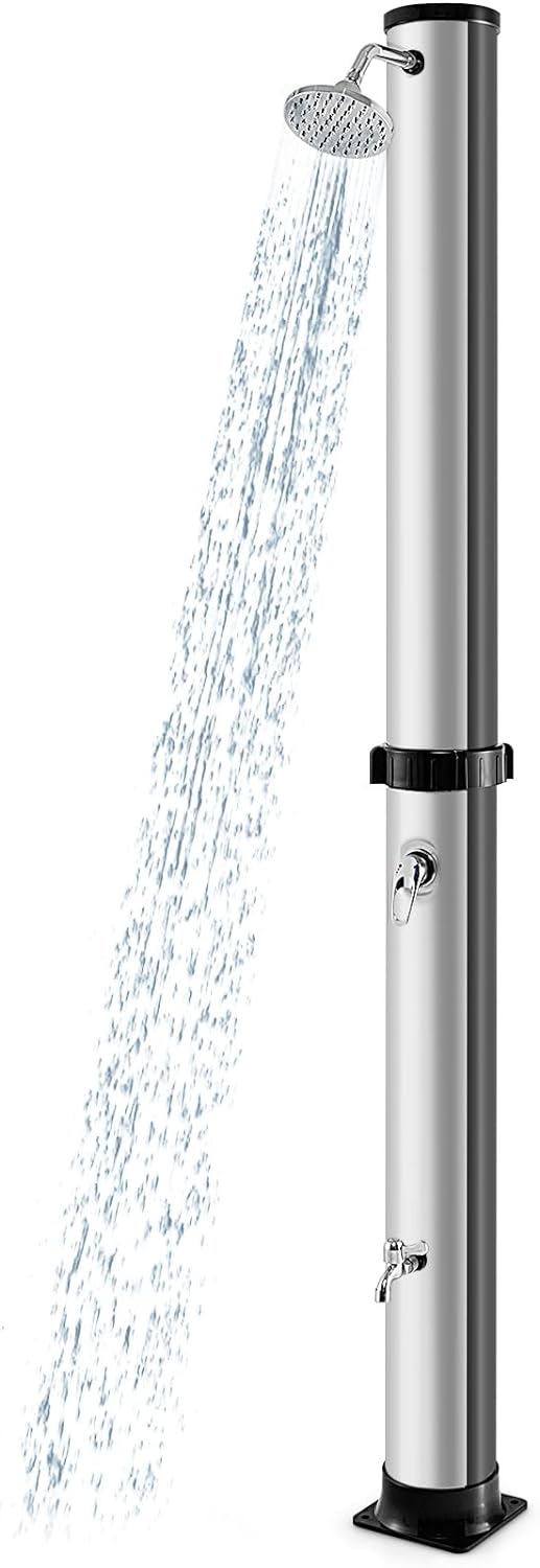 Load image into Gallery viewer, Goplus 10 Gallon Solar Heated Outdoor Shower, 7.2 FT Freestanding Garden Pool Shower with Rotating Shower Head