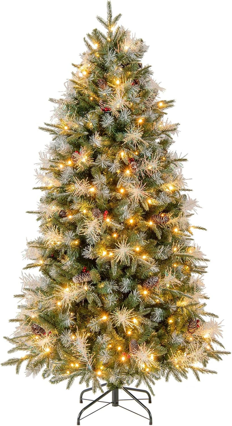 Load image into Gallery viewer, Goplus 5FT / 6FT / 7FT Pre-Lit Artificial Christmas Tree with LED Lights Pine Cones Berries