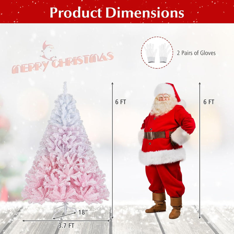 Load image into Gallery viewer, Goplus Pink Gradient & White Snow Flocked Christmas Tree | Home Office Decoration