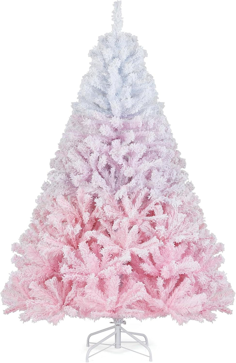 Load image into Gallery viewer, Goplus Pink Gradient & White Snow Flocked Christmas Tree | Home Office Decoration