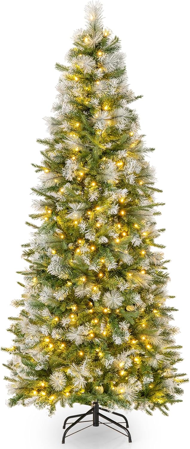 Load image into Gallery viewer, Goplus 6ft / 7.5ft / 9ft Pre-Lit Pencil Christmas Tree with Flocked Frosted Tips & LED Lights