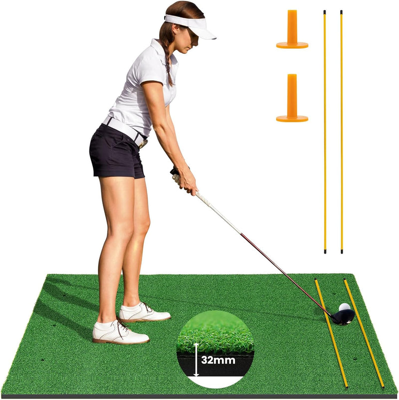 Load image into Gallery viewer, Goplus Golf Mat, 5x3ft/5x4ft Golf Hitting Mat 20/25/27/32mm Thick w/2 Alignment Sticks & 2 Golf Tees