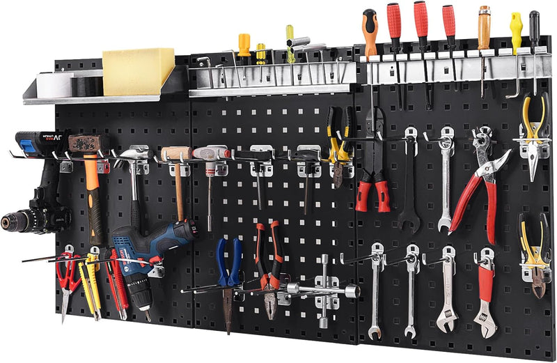 Load image into Gallery viewer, Goplus Pegboard Wall Organizer, 4ft Metal Garage Pegboard Tool Organizer