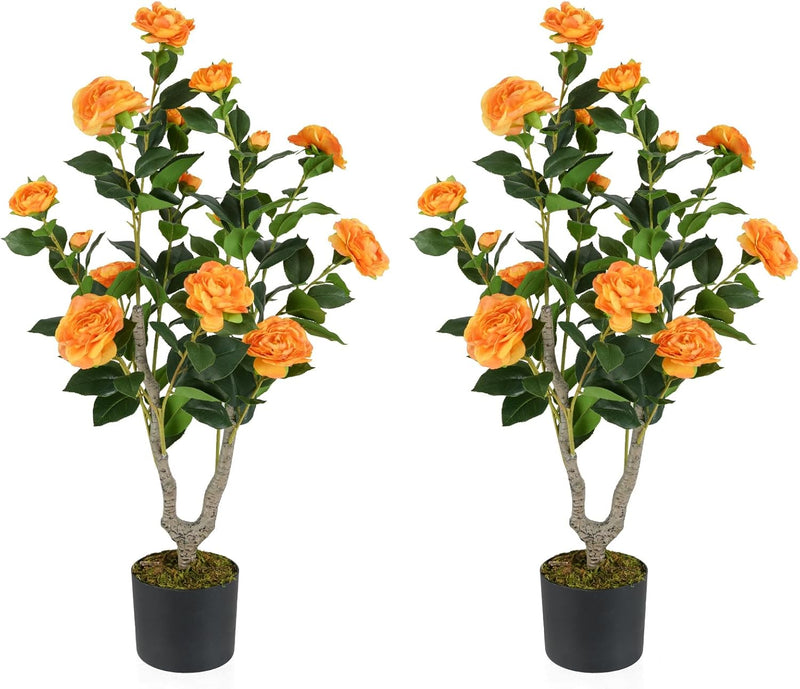 Load image into Gallery viewer, Goplus 36’’ Artificial Camellia Tree Faux Floral Plant Blooming Tree in Nursery Pot