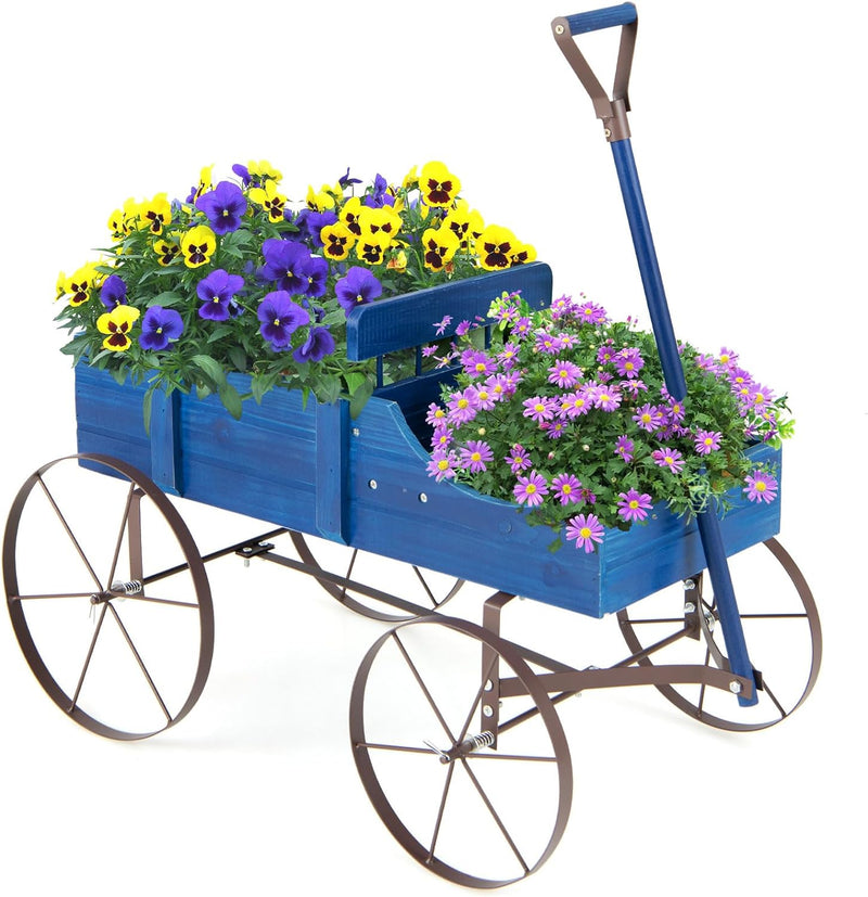Load image into Gallery viewer, Wagon Planter, Decorative Wooden Garden Planter with Wheels