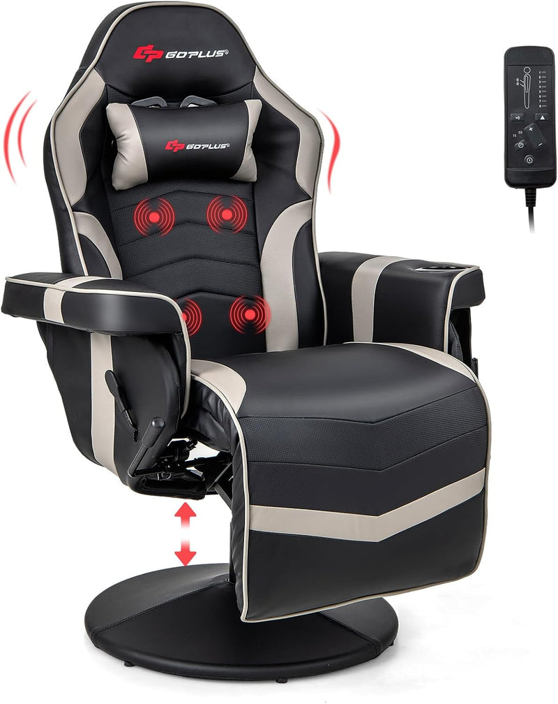 Load image into Gallery viewer, Goplus Gaming Chair, Height Adjustable Massage Video Game Chair with Retractable Footrest