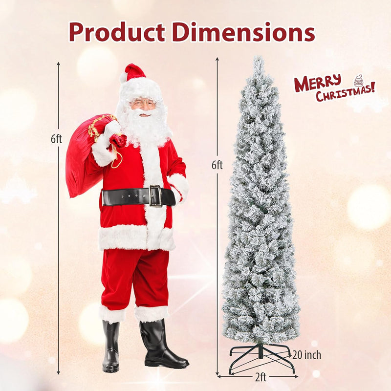 Load image into Gallery viewer, Goplus Pre-Lit Snow Flocked Pencil Christmas Tree for Home Office Holiday Decor