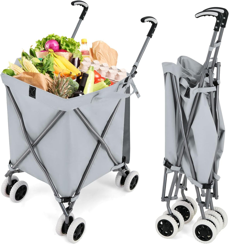 Load image into Gallery viewer, Goplus Folding Shopping Cart with Wheels, Grocery Cart with Removable Oxford Cloth Liner