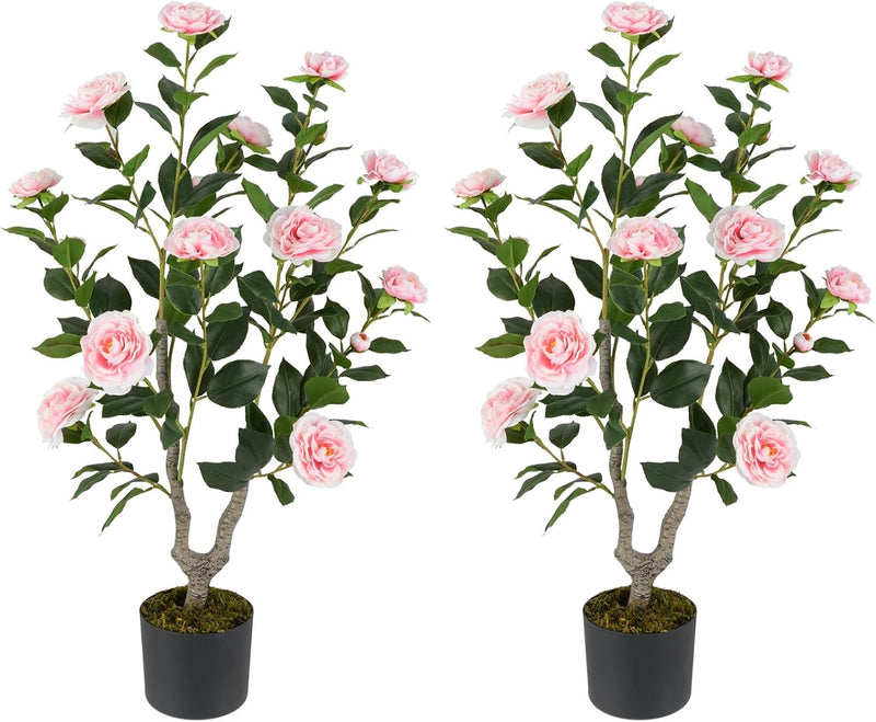 Load image into Gallery viewer, Goplus 36’’ Artificial Camellia Tree Faux Floral Plant Blooming Tree in Nursery Pot
