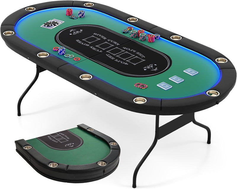 Load image into Gallery viewer, Goplus 84" Foldable Poker Table with LED Lights  for Texas Hold'em Blackjack