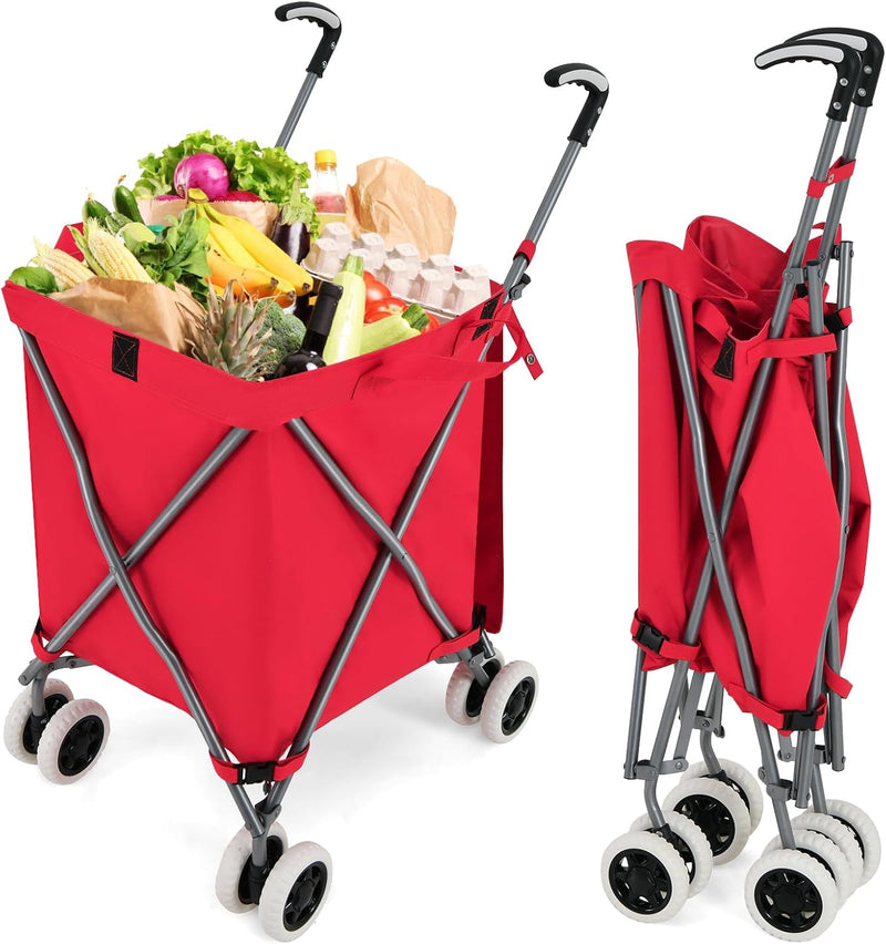 Load image into Gallery viewer, Goplus Folding Shopping Cart with Wheels, Grocery Cart with Removable Oxford Cloth Liner